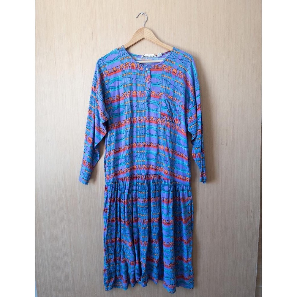 Star of India Vintage Abstract Print Drop Waist‎ Midi Dress